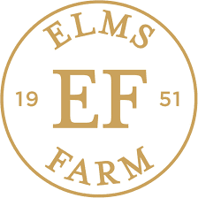 Circular logo with "ELMS FARM" text around the edge, "EF" in the center, and "1951" at both sides. - Home Instead