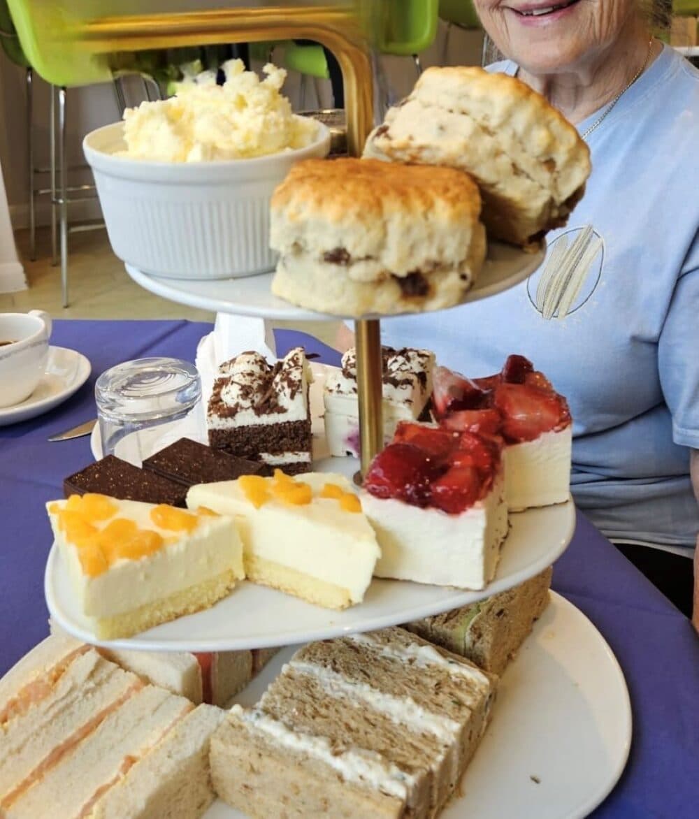 Home Instead Basingstoke picture of three tier platter served for afternoon tea at the Blue Café Bar