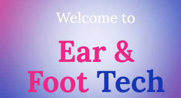 Welcome to Ear & Foot Tech" on a pink and blue gradient background. - Home Instead