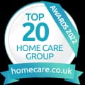 Badge reading "Top 20 Home Care Group Awards 2022" from homecare.co.uk. - Home Instead