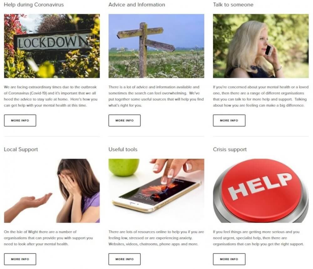 A support webpage with sections: Help, Advice, Talk, Local Support, Tools, and Crisis Support. - Home Instead
