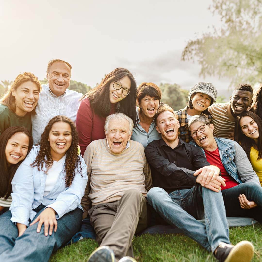 family gathered sitting around their grandad