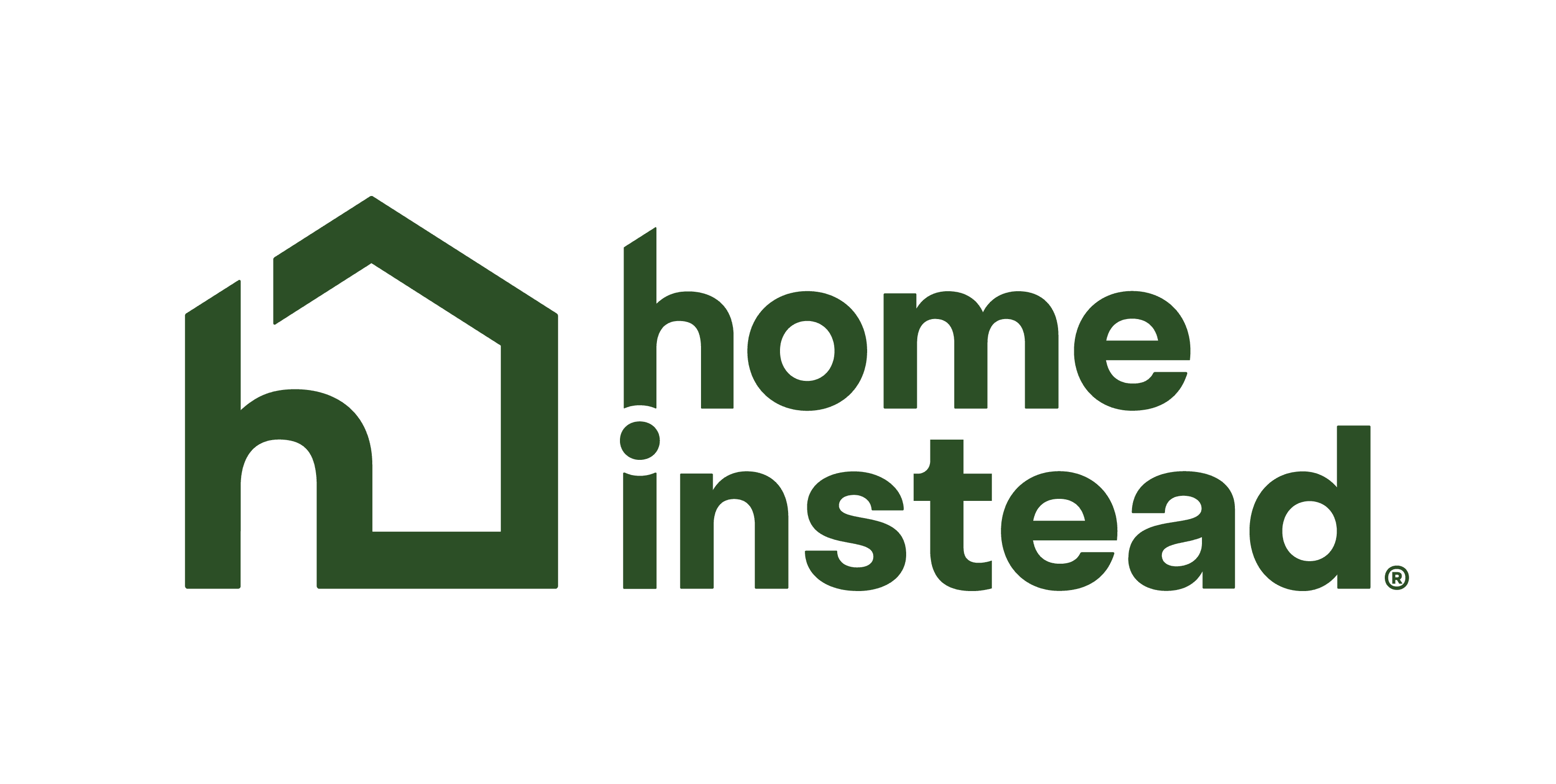Green "home instead" logo with a house outline on a white background. - Home Instead