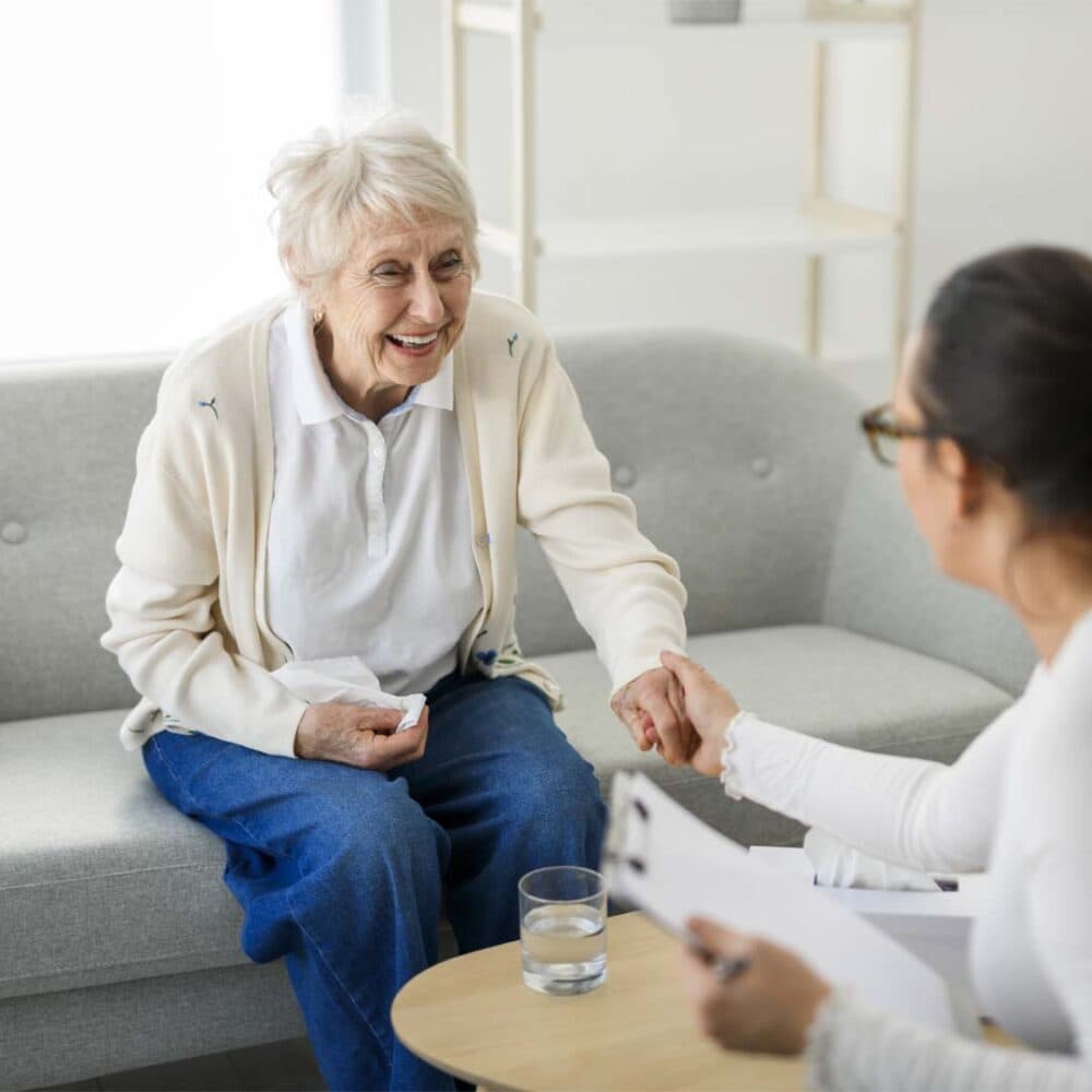 senior lady discussing dementia care support