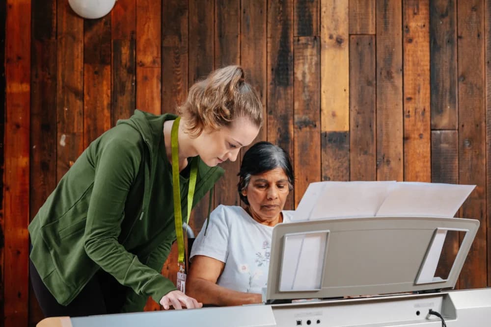 Care giver helping client